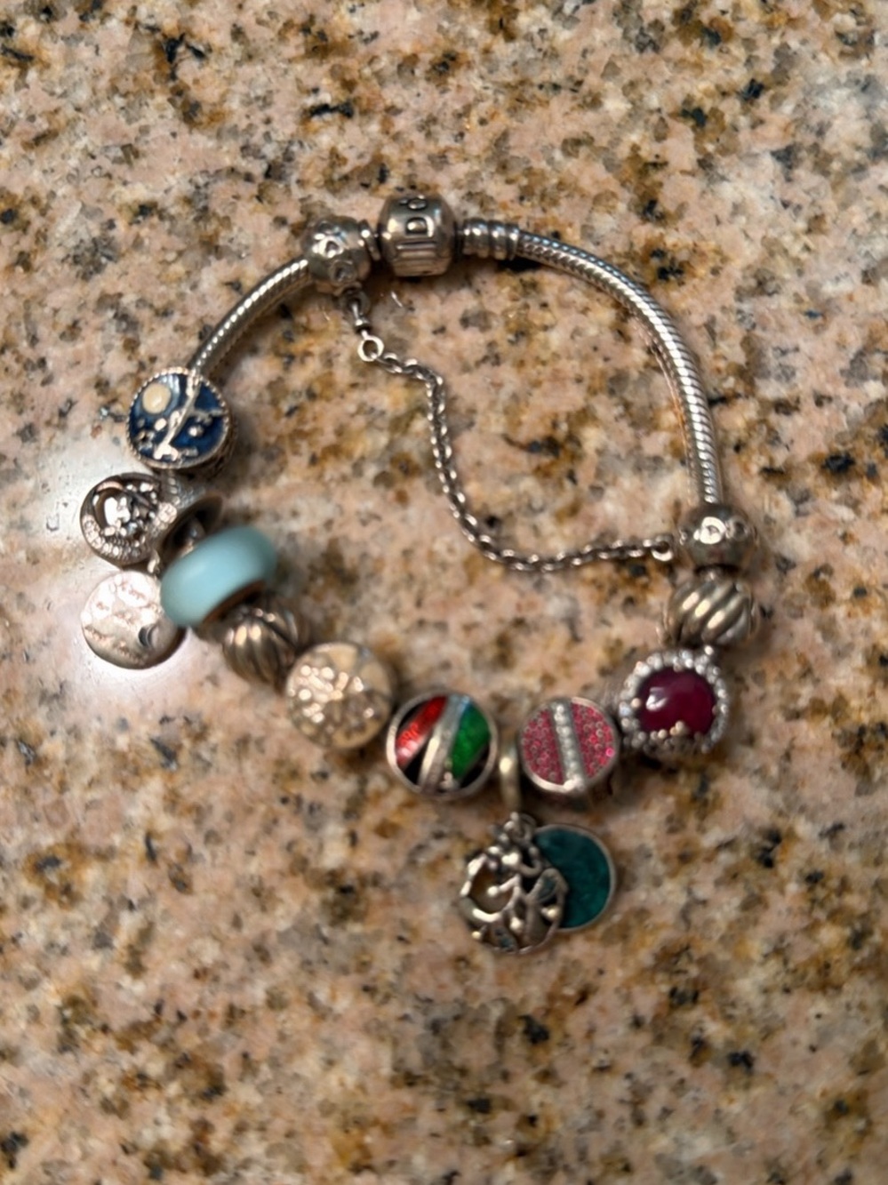 Sterling Silver Charm Bracelet with Multicolor Enamel Accents
